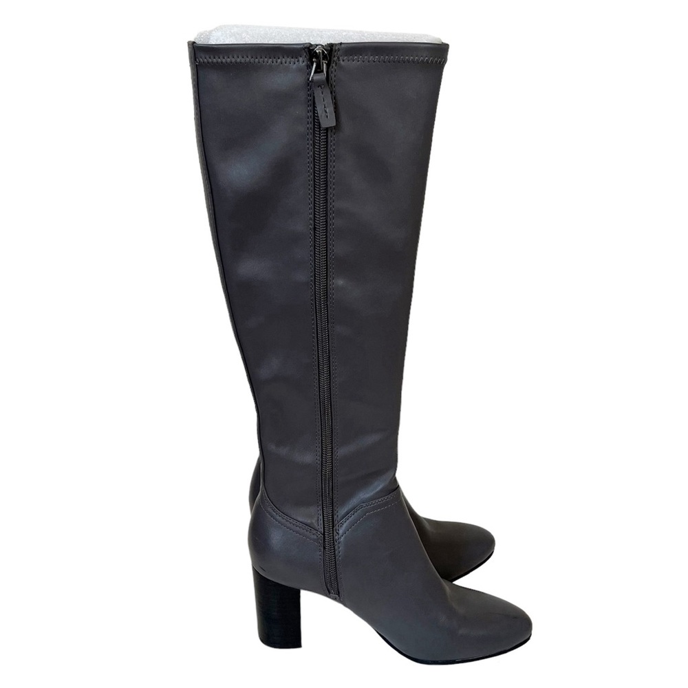 Franco Sarto Effie Knee High Faux Leather Side Zip Block Heel Boots Gray US 6